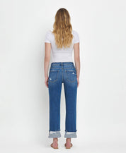 High Rise Dark Rinse Cuffed Jeans