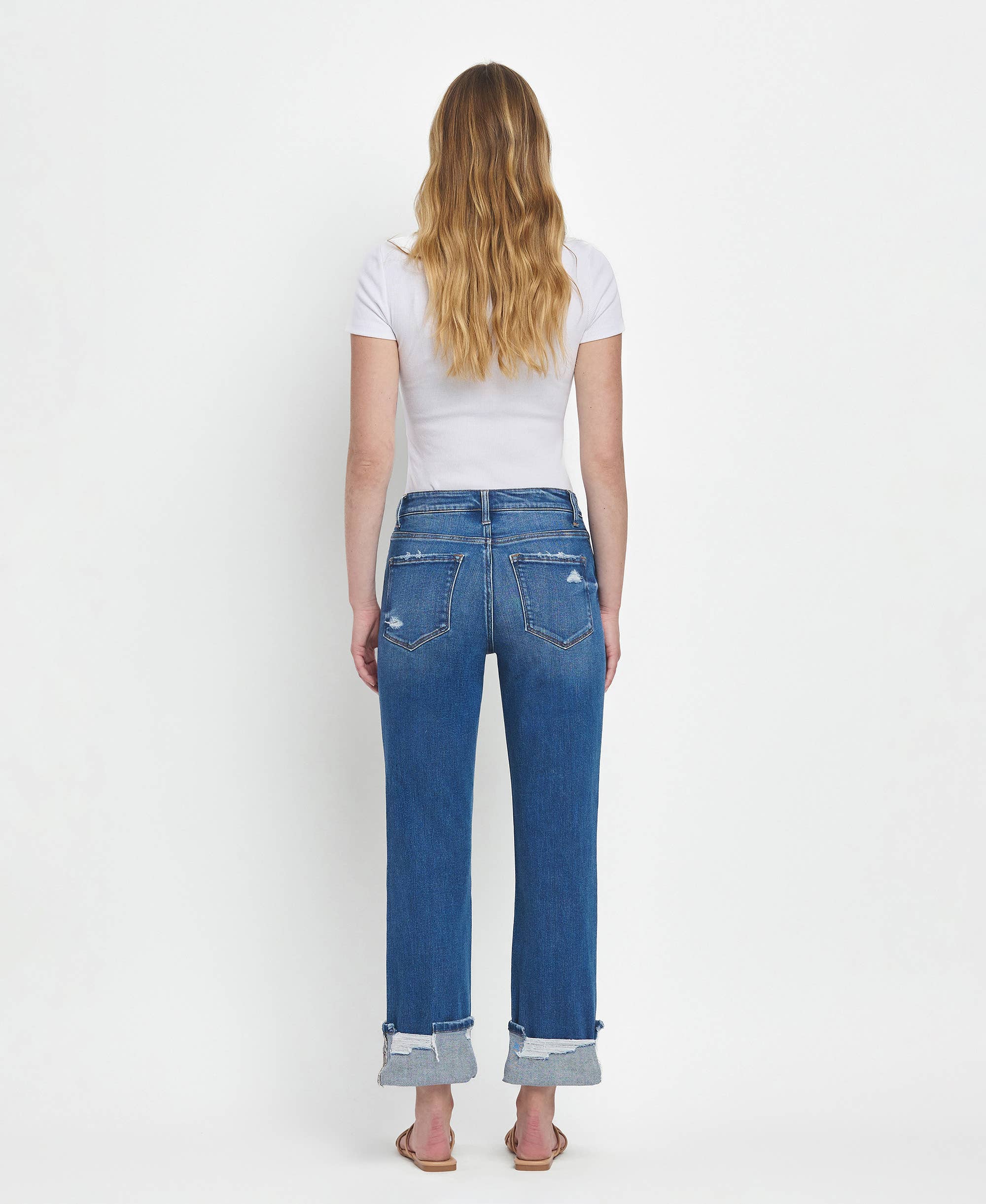 High Rise Dark Rinse Cuffed Jeans