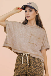 NT11429-Mineral Washed Oversized Crop Comfy Knit Top