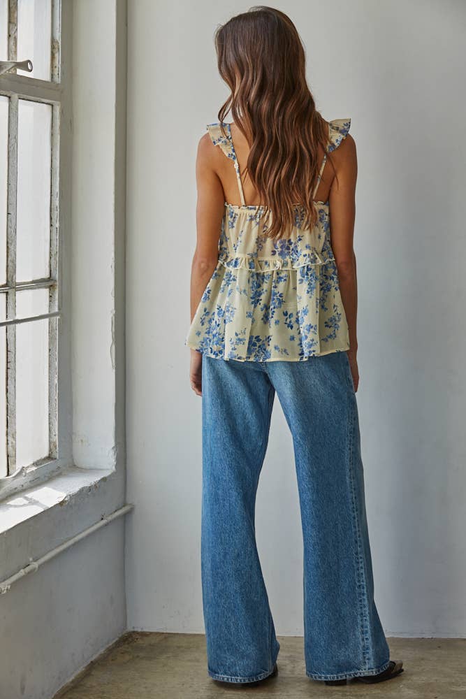 Chiffon Floral Ruffled Tank