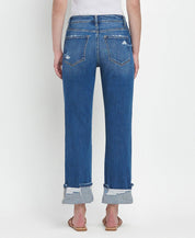 High Rise Dark Rinse Cuffed Jeans