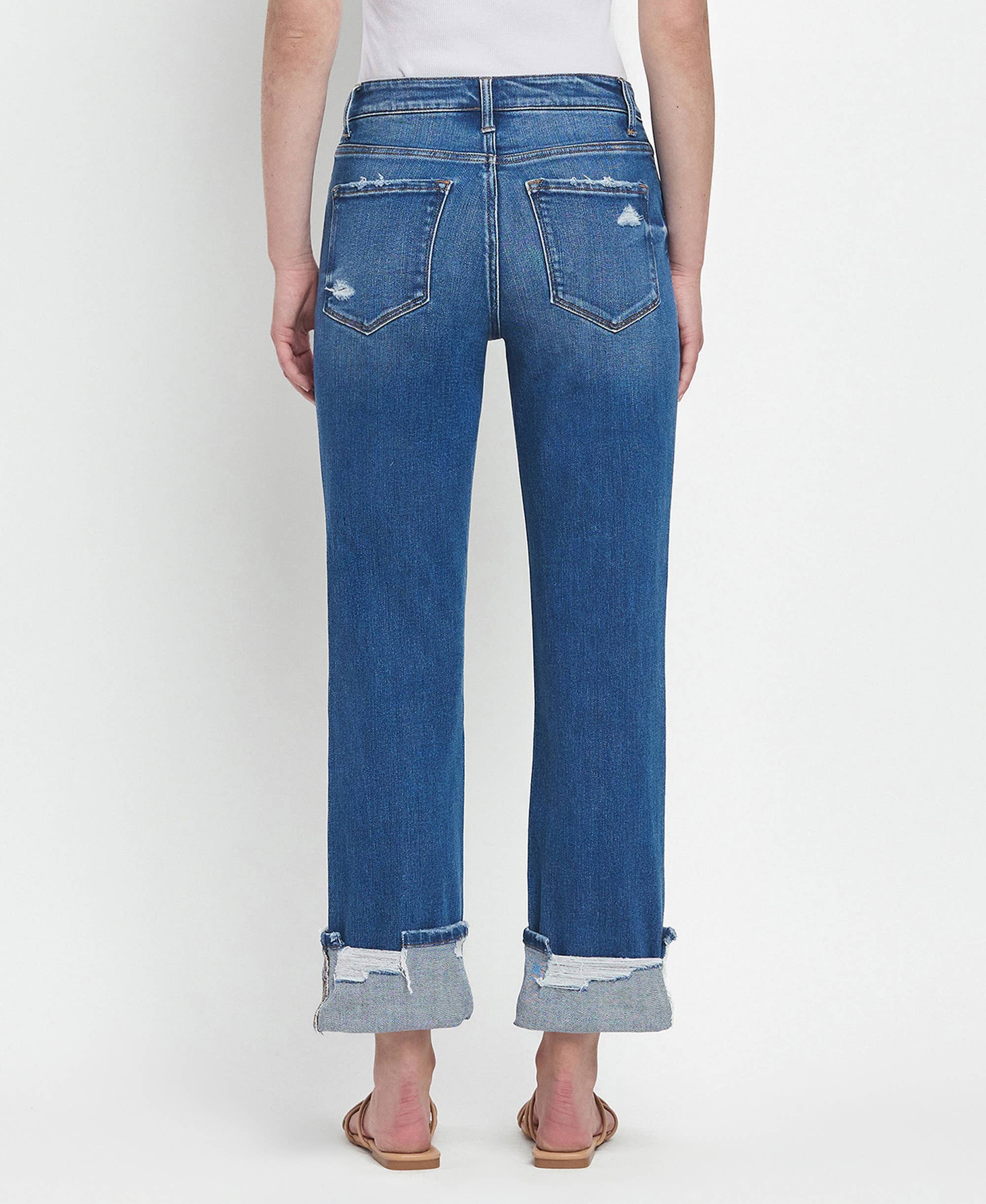 High Rise Dark Rinse Cuffed Jeans