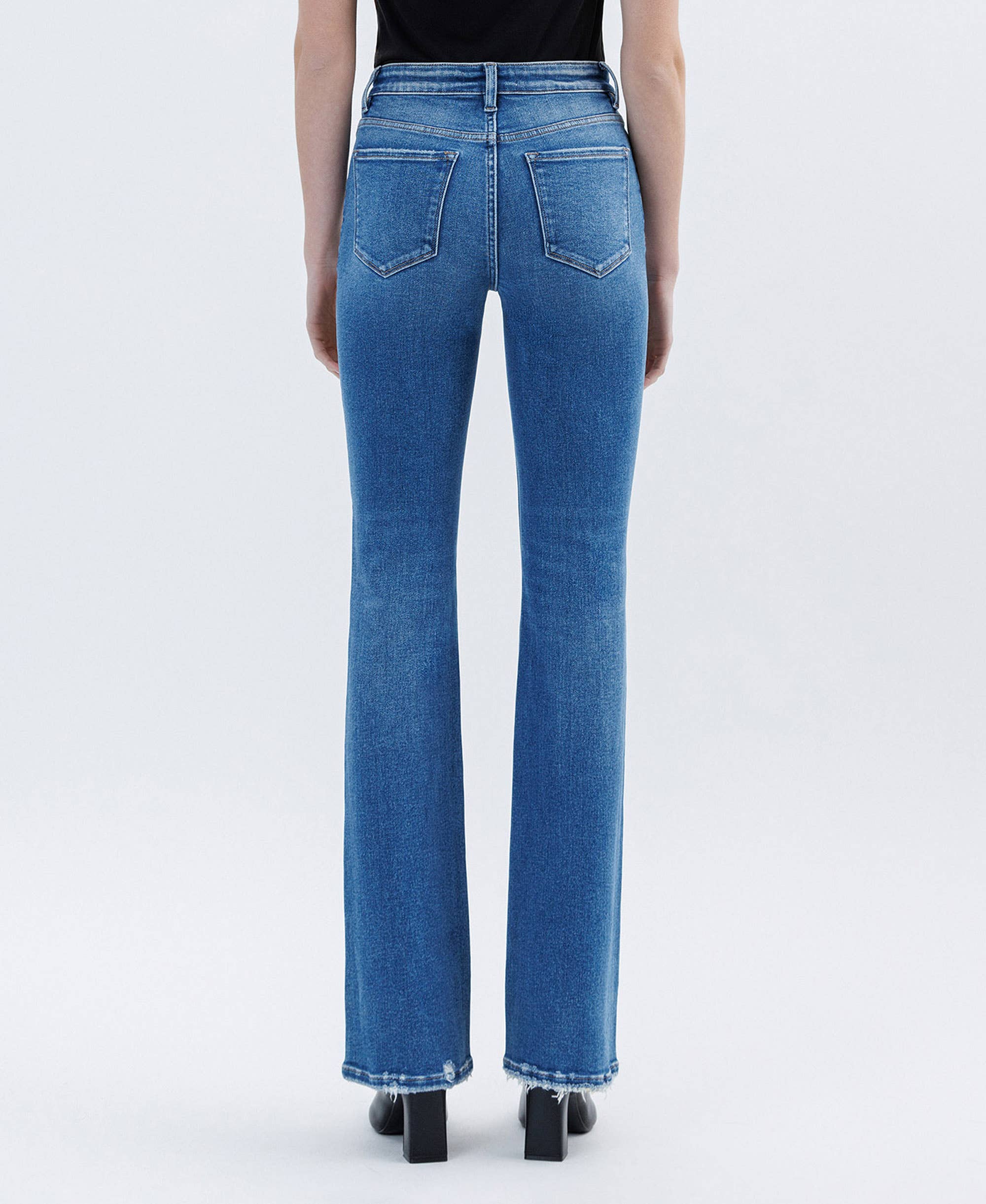 HIGH RISE MEDIUM DARK FULL LENGTH BOOTCUT JEANS F6081