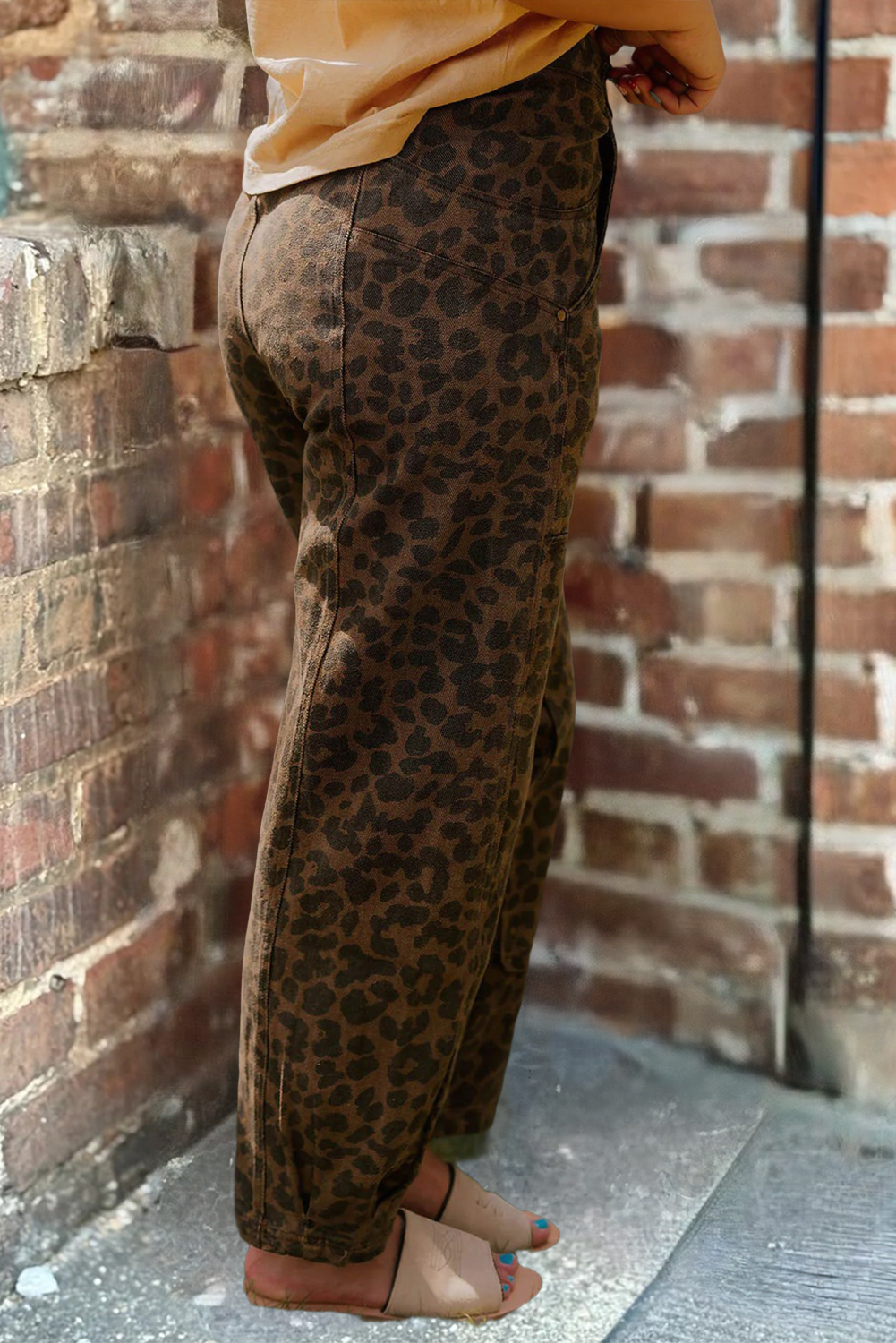 Clear Seam Detail Patchwork Leopard Print Jeans