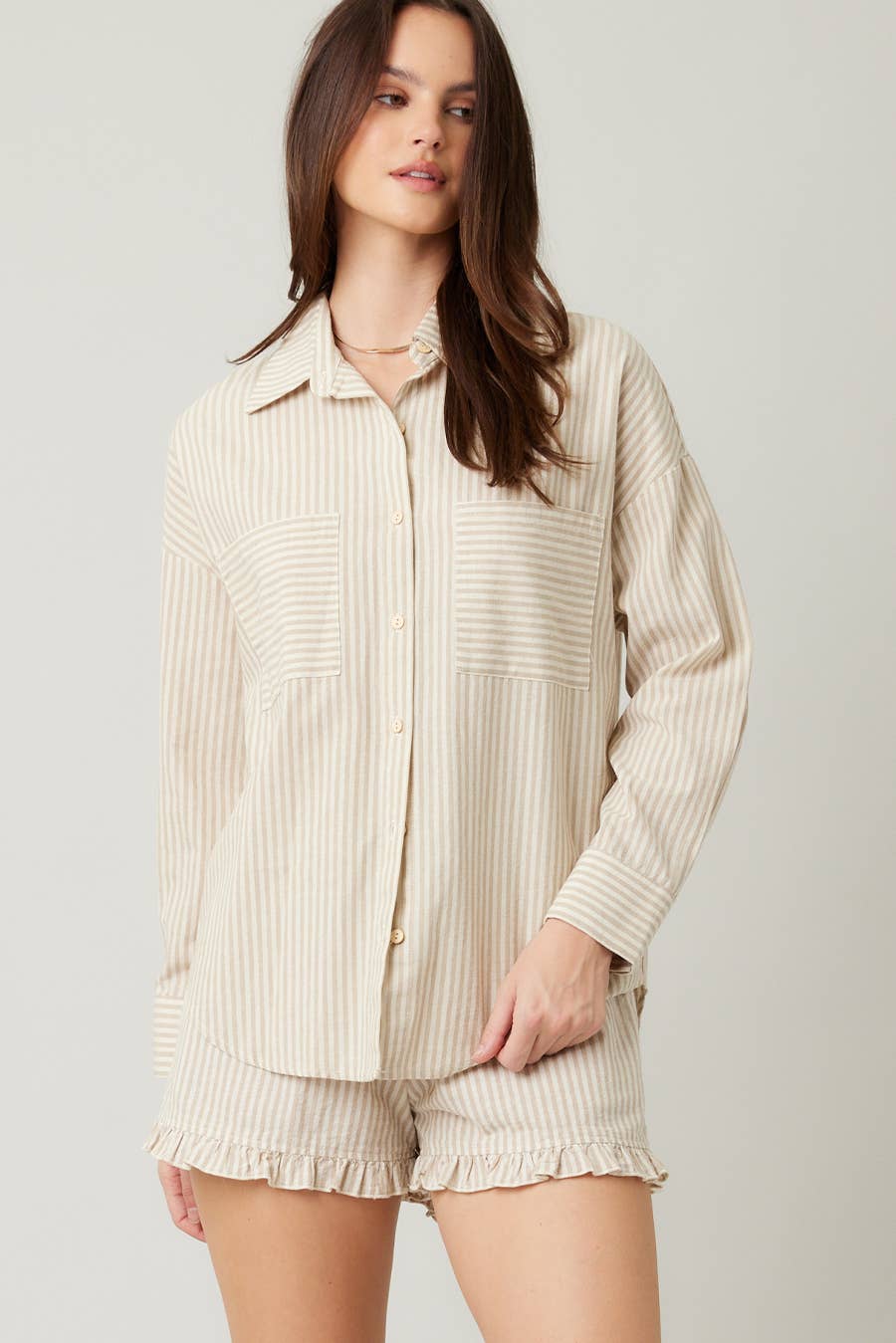 Striped Cotton Ruffle Shorts