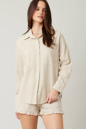 Striped Cotton Ruffle Shorts