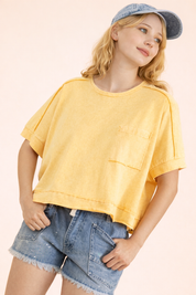 NT11429-Mineral Washed Oversized Crop Comfy Knit Top