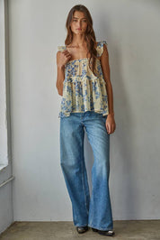 Chiffon Floral Ruffled Tank