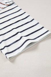 Stripe Colorblock 3/4 Sleeve Loose T Shirt (S-XL)