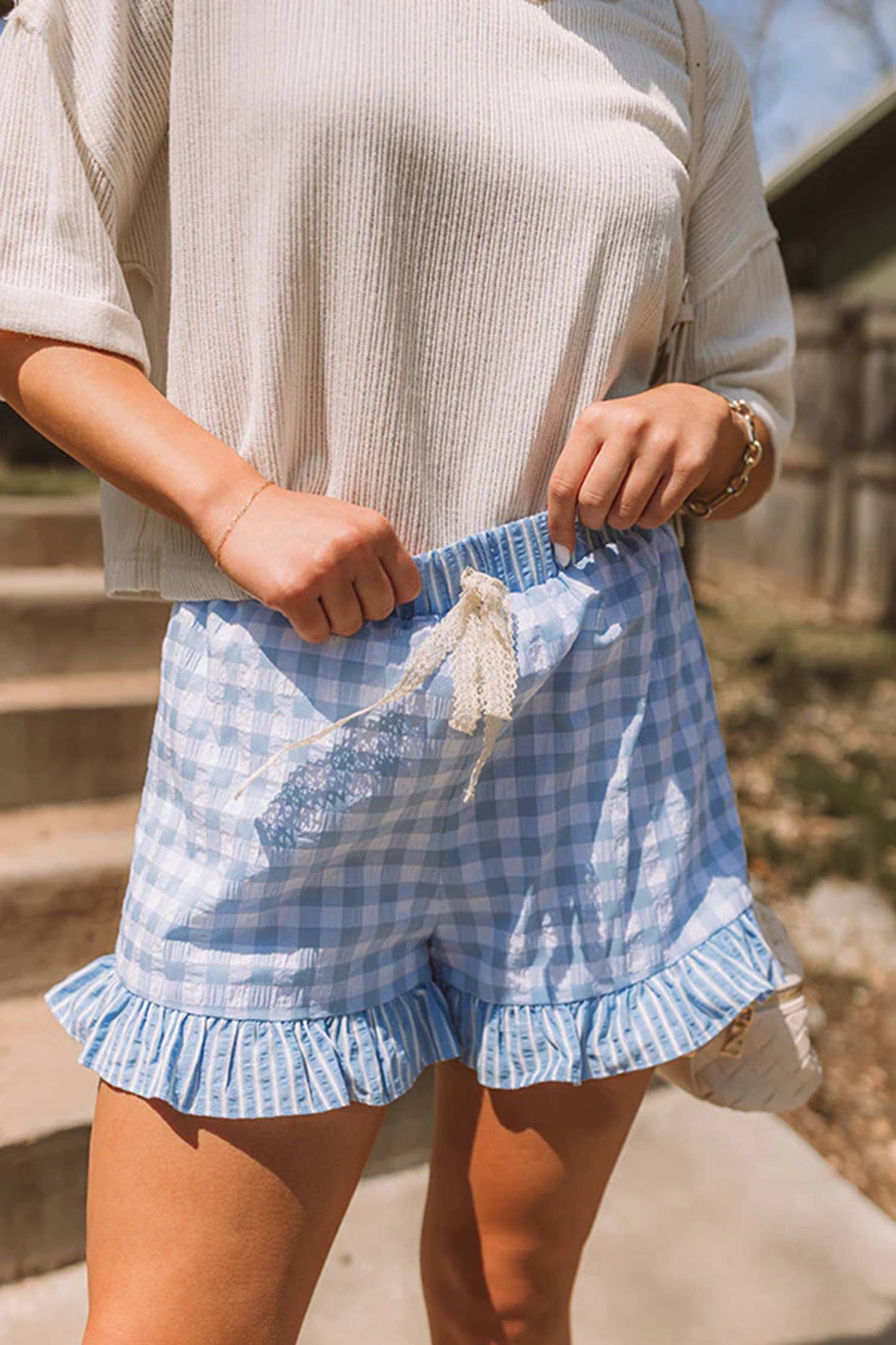 LDC Plaid Gingham Print Ruffled Shorts|S-4X