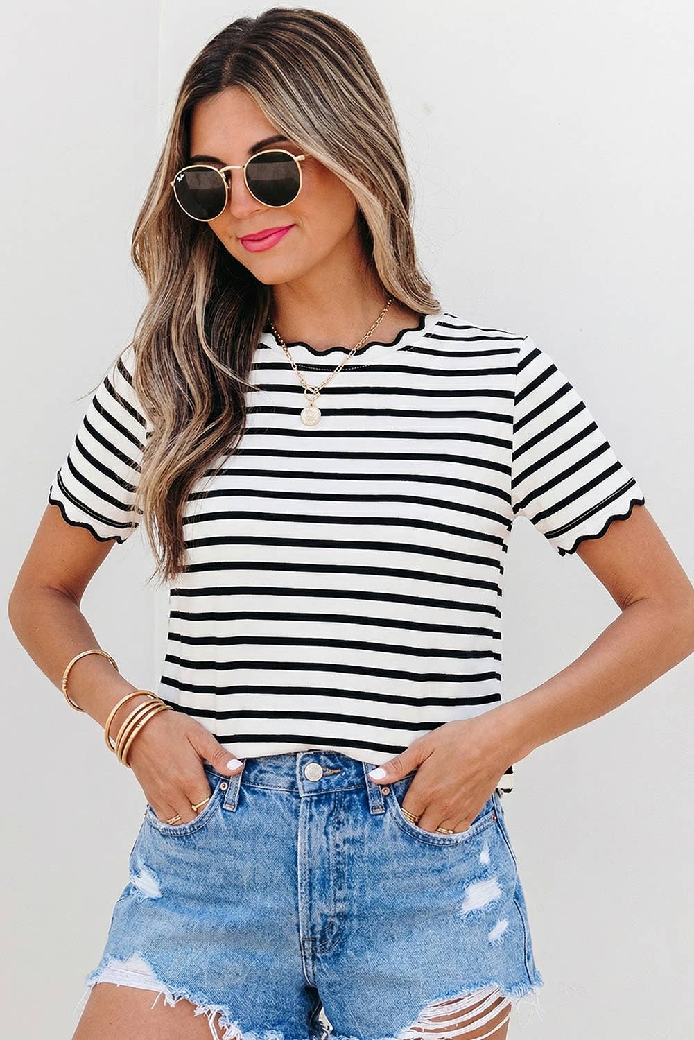 Stripe Scalloped Tee