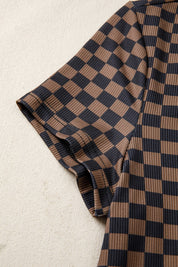 Checkerboard Round Neck Summer T Shirt (S-XL)