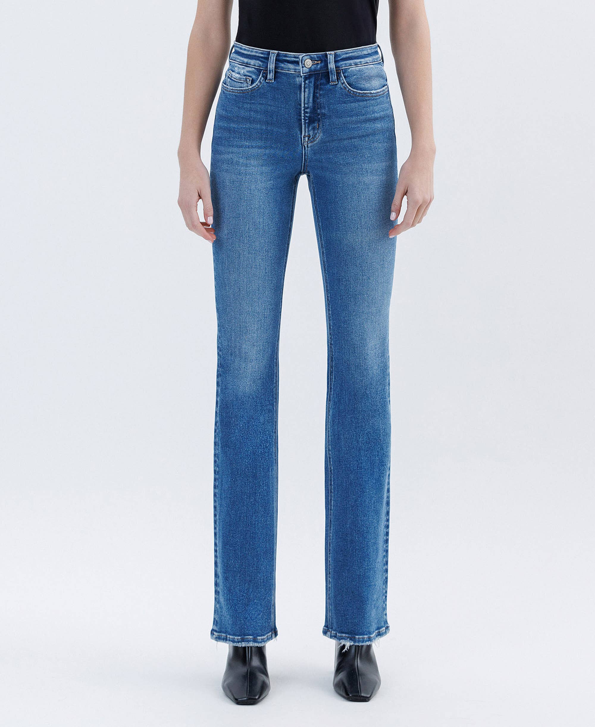 HIGH RISE MEDIUM DARK FULL LENGTH BOOTCUT JEANS F6081