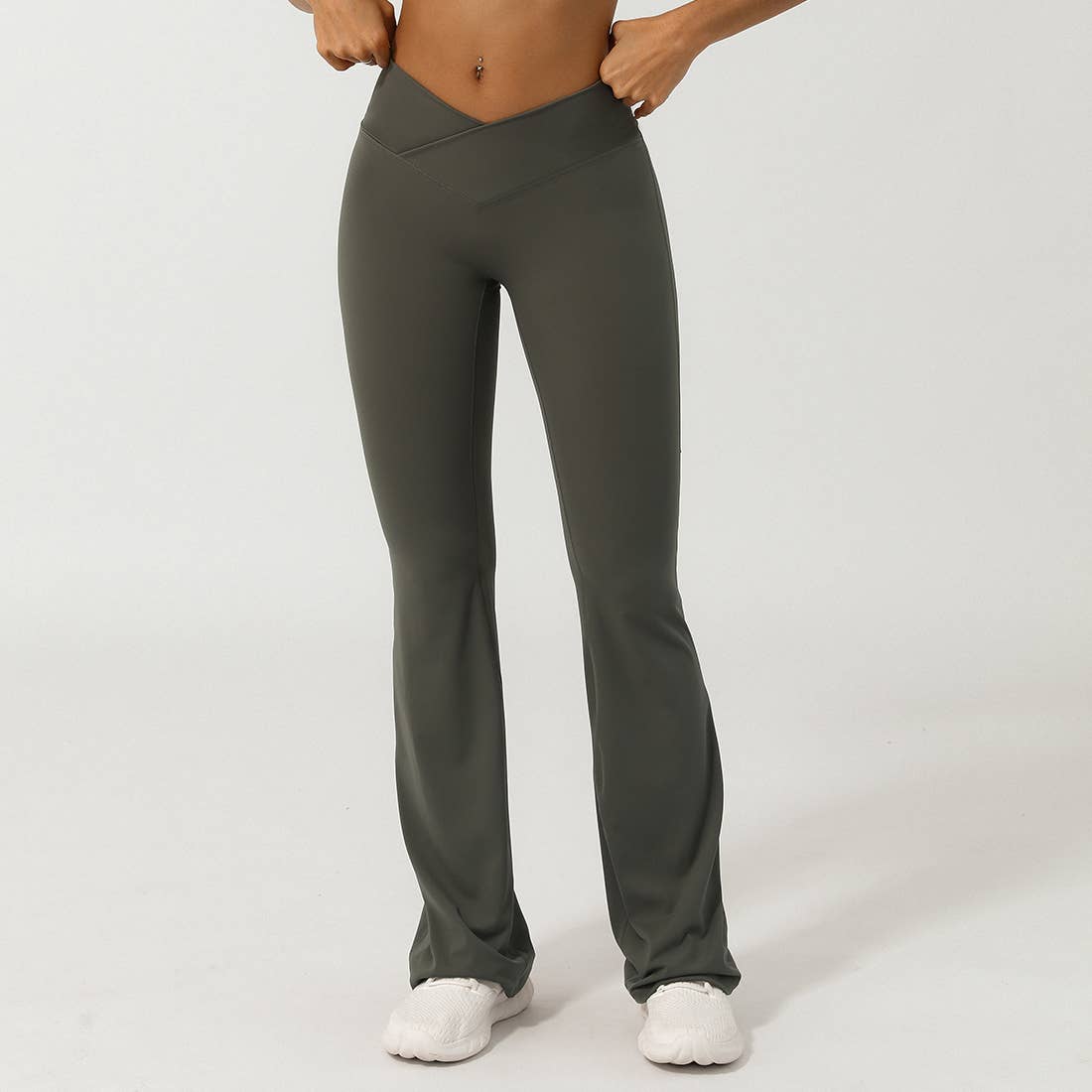 Women Sport V Cross Waist Tight Flare Yoga Dance Pants