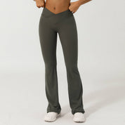 Women Sport V Cross Waist Tight Flare Yoga Dance Pants