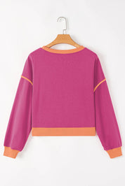 Color Contrast Loose Pullover and Lace-up Waist Skort Set