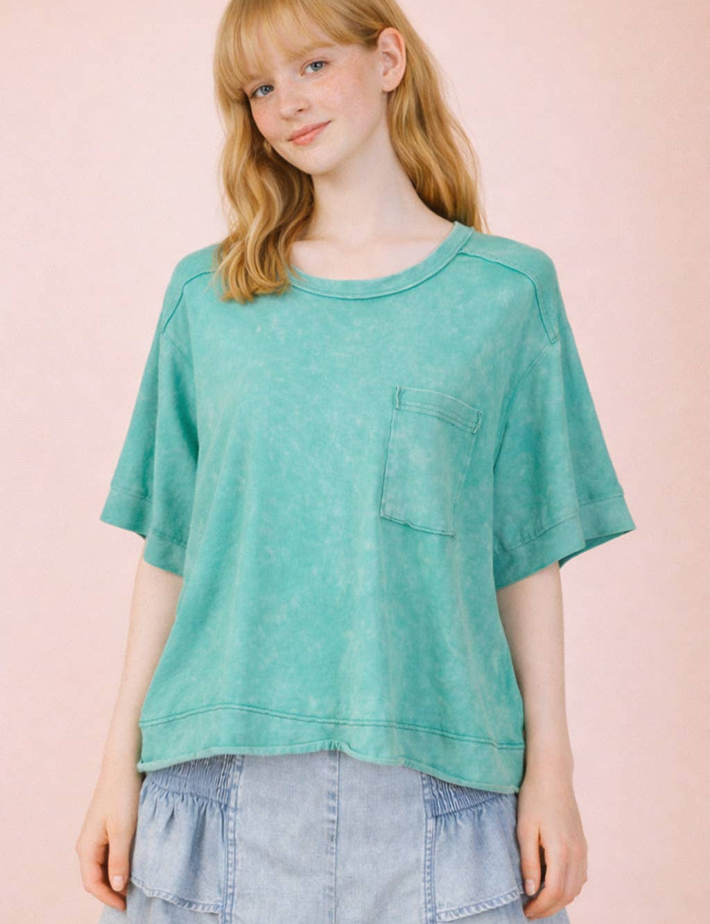NT11429-Mineral Washed Oversized Crop Comfy Knit Top