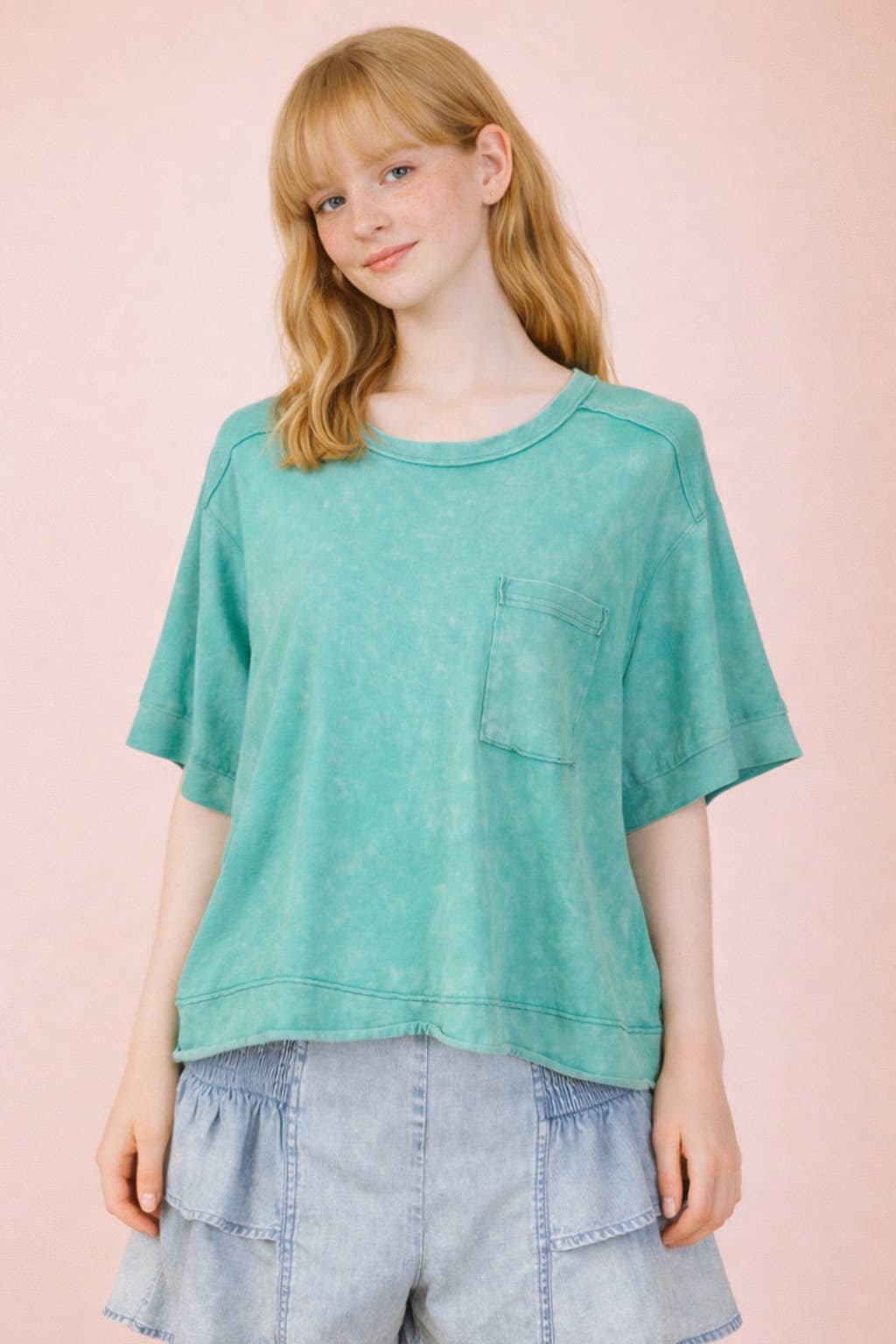 NT11429-Mineral Washed Oversized Crop Comfy Knit Top