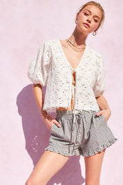 Striped Cotton Ruffle Shorts