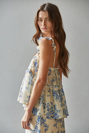 Chiffon Floral Ruffled Tank