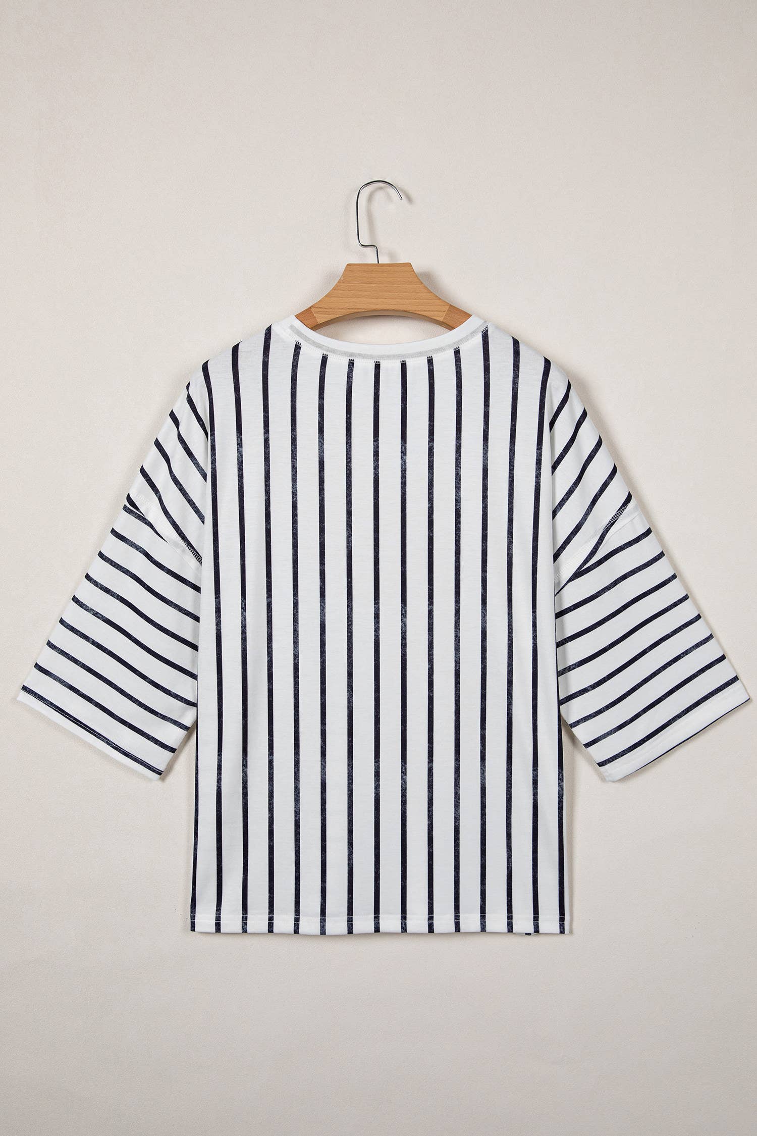 Stripe Colorblock 3/4 Sleeve Loose T Shirt (S-XL)