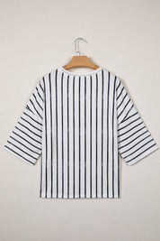 Stripe Colorblock 3/4 Sleeve Loose T Shirt (S-XL)