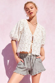 Striped Cotton Ruffle Shorts