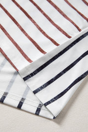 Stripe Colorblock 3/4 Sleeve Loose T Shirt (S-XL)