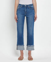 High Rise Dark Rinse Cuffed Jeans