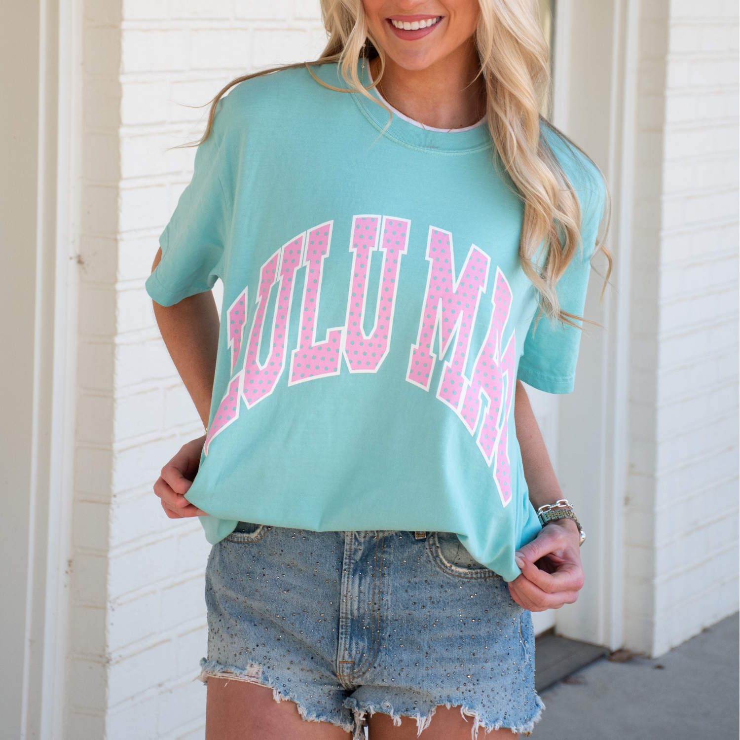 Lulu Mac Tee - Teal and Pink