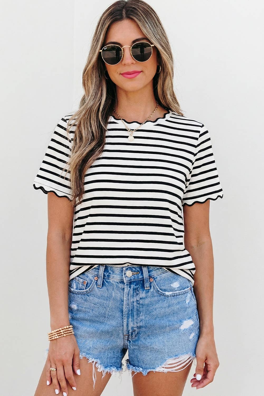 Stripe Scalloped Tee