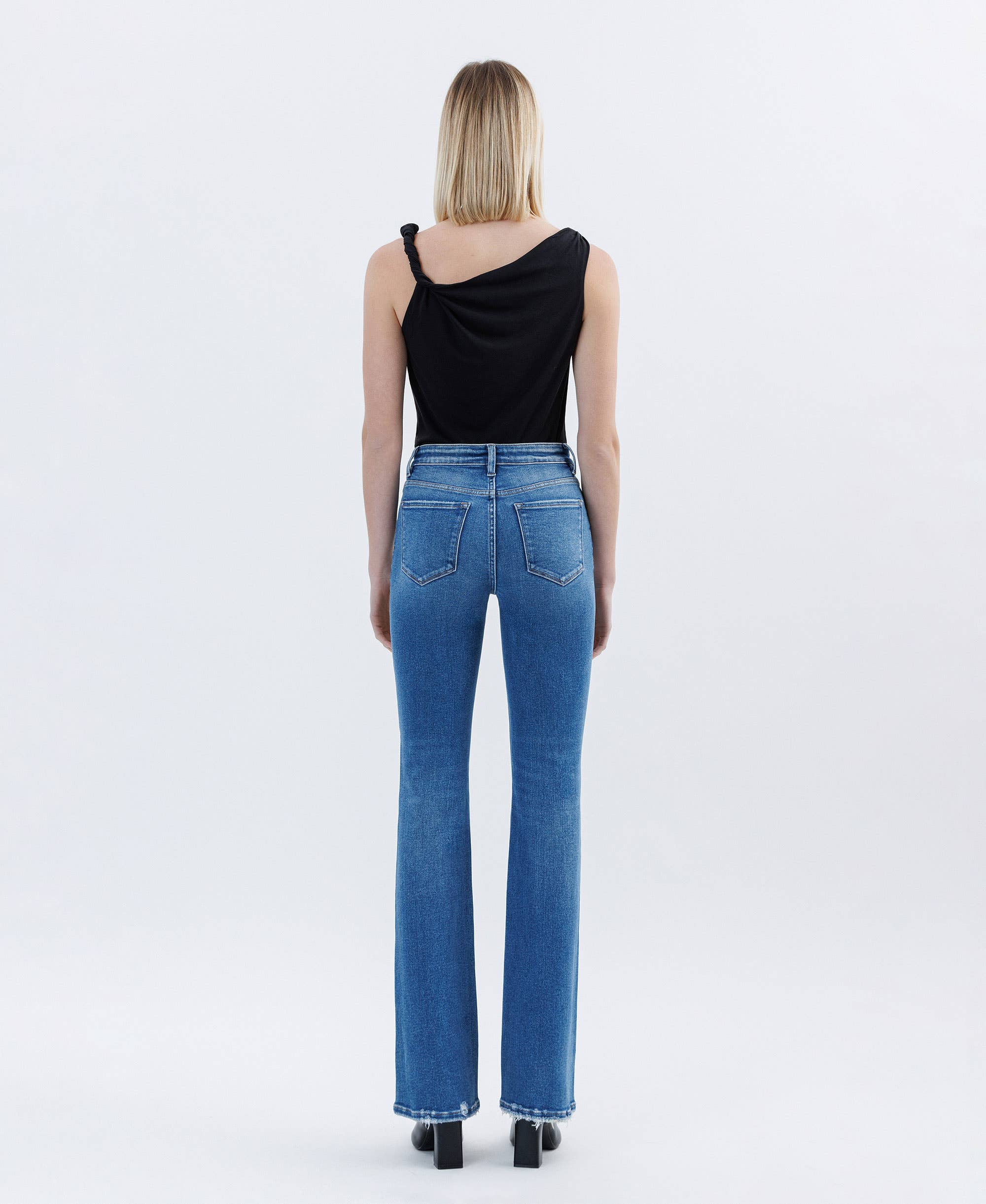 HIGH RISE MEDIUM DARK FULL LENGTH BOOTCUT JEANS F6081