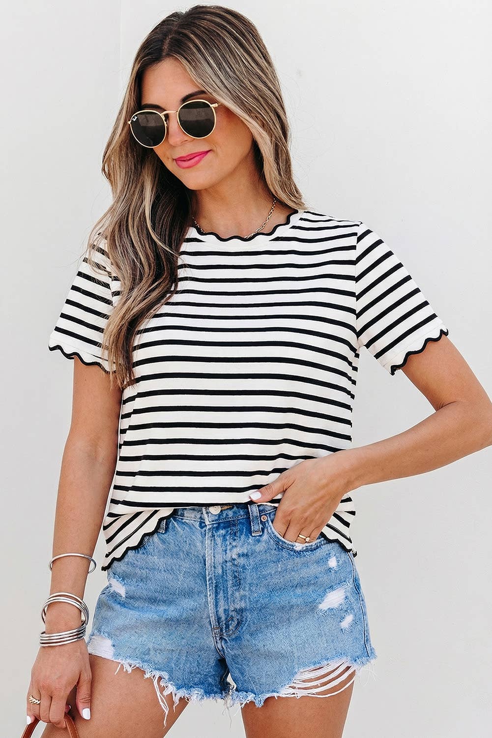Stripe Scalloped Tee