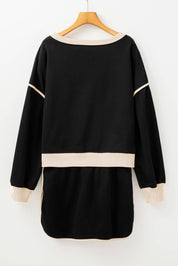 Color Contrast Loose Pullover and Lace-up Waist Skort Set