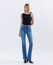 HIGH RISE MEDIUM DARK FULL LENGTH BOOTCUT JEANS F6081