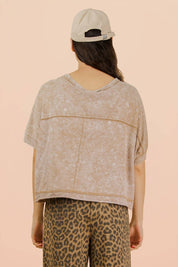 NT11429-Mineral Washed Oversized Crop Comfy Knit Top