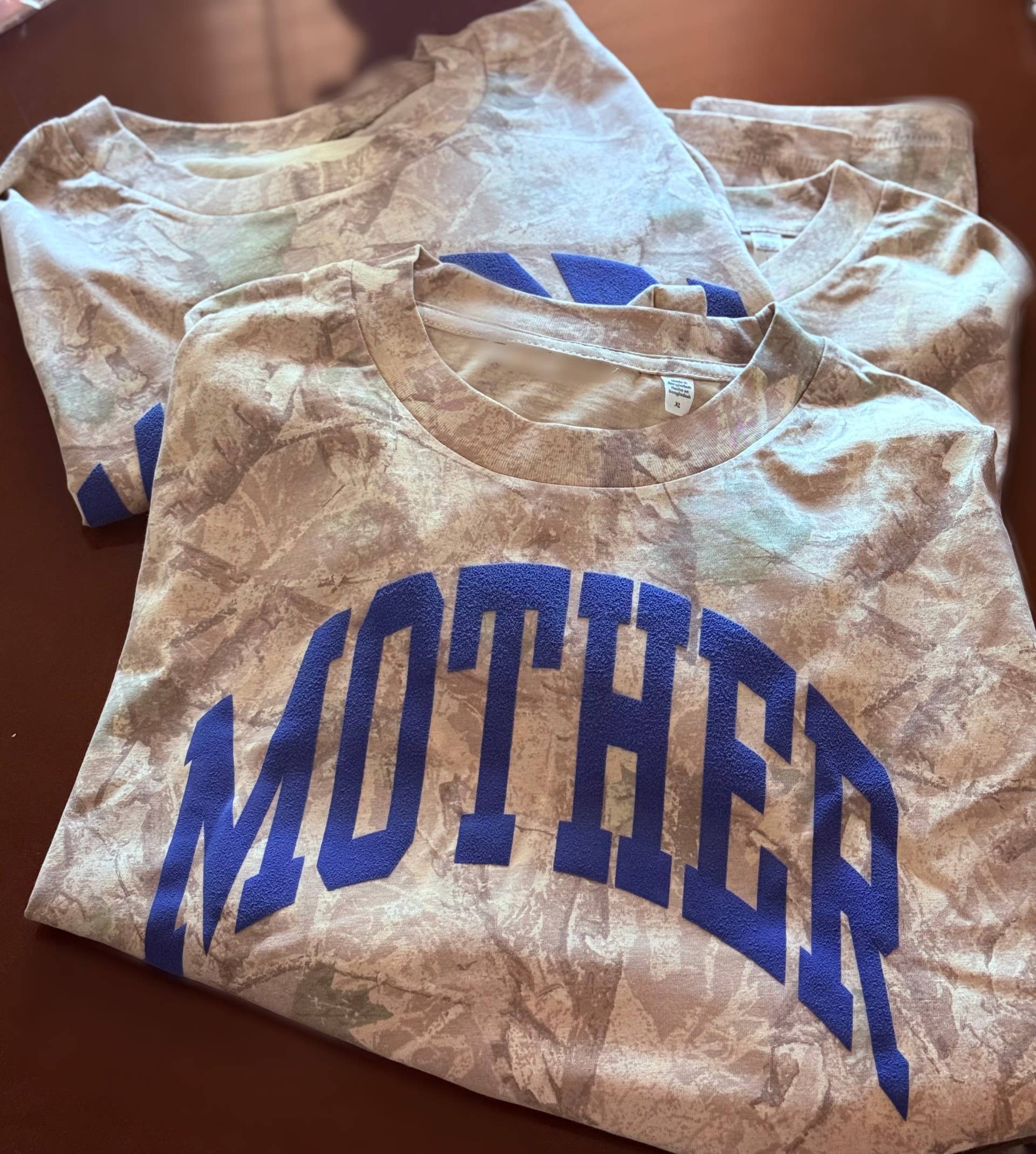 100% cotton camo boxy mother tee