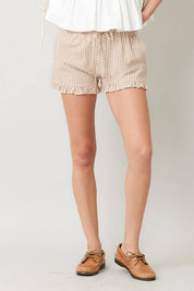 Striped Cotton Ruffle Shorts