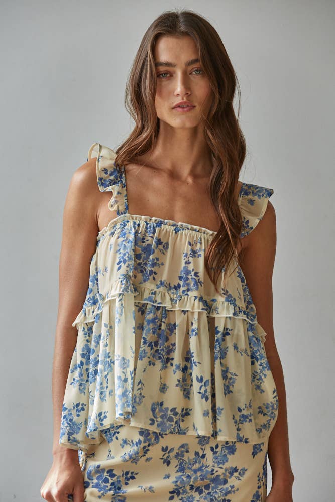 Chiffon Floral Ruffled Tank