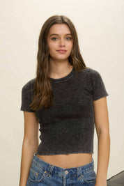 Cropped Knit Tee - Charcoal