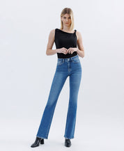 HIGH RISE MEDIUM DARK FULL LENGTH BOOTCUT JEANS F6081