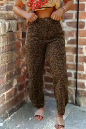 Clear Seam Detail Patchwork Leopard Print Jeans