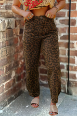 Clear Seam Detail Patchwork Leopard Print Jeans