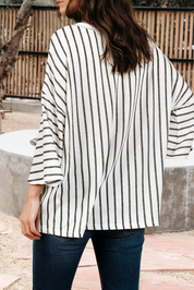 Stripe Colorblock 3/4 Sleeve Loose T Shirt (S-XL)