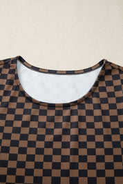 Checkerboard Round Neck Summer T Shirt (S-XL)