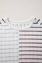 Stripe Colorblock 3/4 Sleeve Loose T Shirt (S-XL)