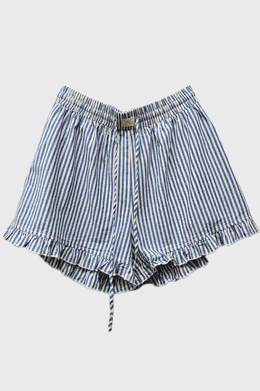 Striped Cotton Ruffle Shorts