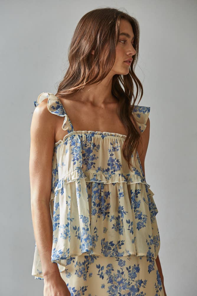Chiffon Floral Ruffled Tank