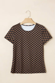 Checkerboard Round Neck Summer T Shirt (S-XL)