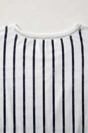 Stripe Colorblock 3/4 Sleeve Loose T Shirt (S-XL)